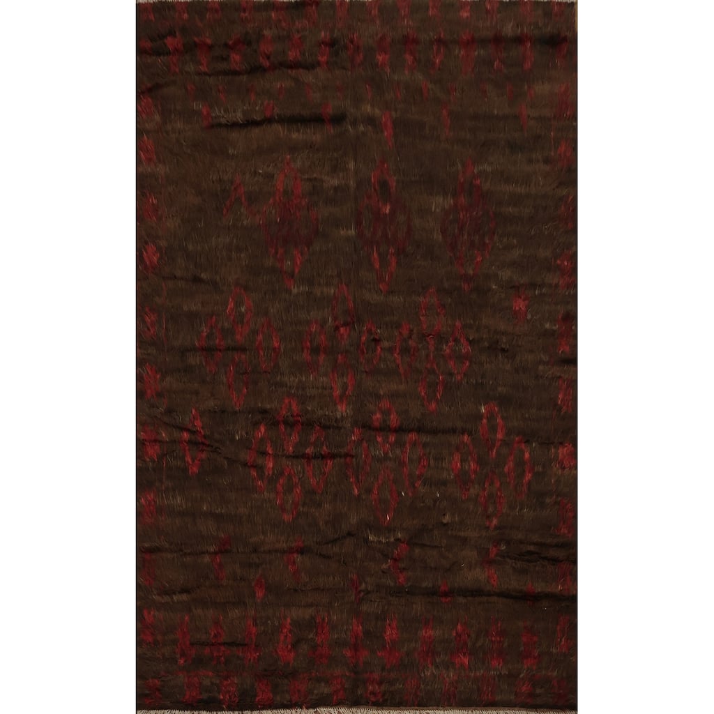 Hand Knotted Oriental 100% Wool Carpet Modern Tribal Brown Moroccan Area Rug - 9' 9'' X 6' 8''