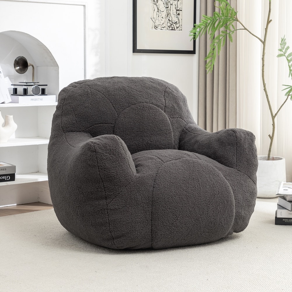 Teddy Tufted Bean Bag Chair with Memory Foam Filler, Lazy Sofa with Armrests, Adults Floor Sofa for Apartment Living Room