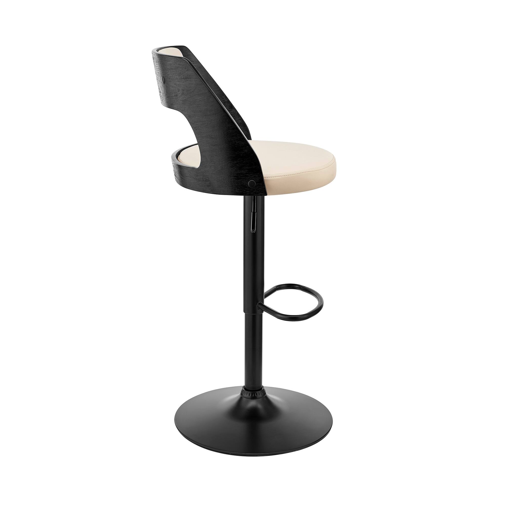 Cream Upholstered Black Base Adjustable Swivel Bar Stool 44" x 19" x