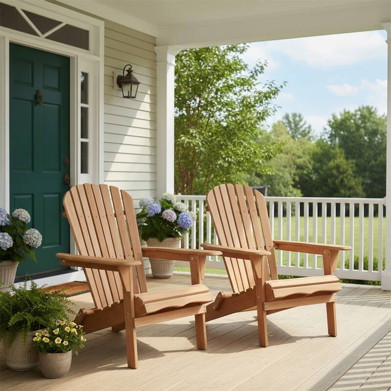Wood Folding Adirondack Chairs (Set of 2) - Light Brown