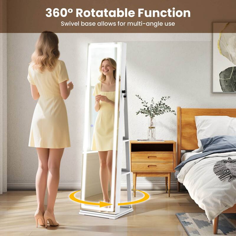 Costway 360° Swivel Jewelry Cabinet with Lighted Full Length Mirror & - See Details