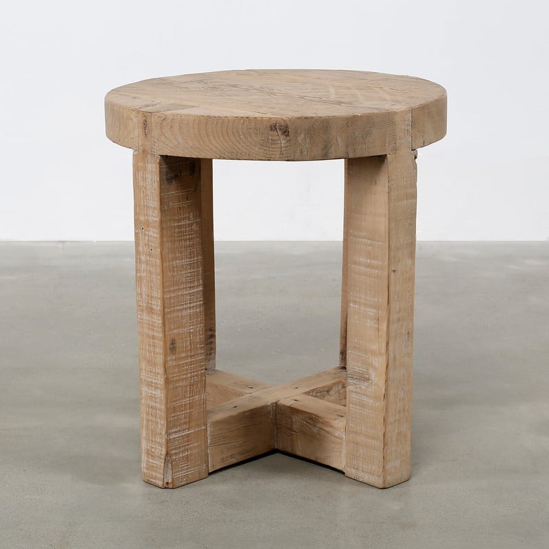Artissance Capri Round Side Table Cross Leg Weathered Natural Wood 20x20x22
