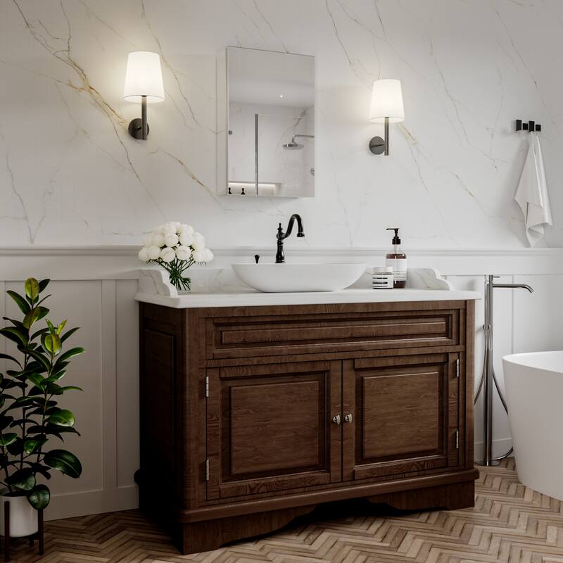 Modland Single Door Bathroom Medicine Cabinet with Mirror Adjustable Shelves,Recessed or Surface Mount