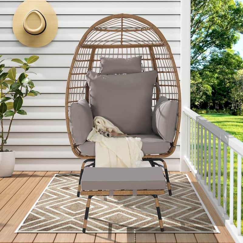 GDFStudio - Serena Oversized Egg Chair with Ottoman and Thick Cushions for Relaxing Indoor and Outdoor Lounging