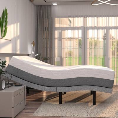 Renanim Adjustable Bed Base with 14-inch Hybrid Mattress, Dual Massage, USB Ports, App Control, Underbed Light, Remote