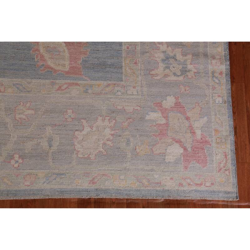 Hand Knotted Oriental 100% Wool Carpet Transitional All-Over Navy Blue & Blues Oushak Area Rug - 12' 5'' X 8' 11''