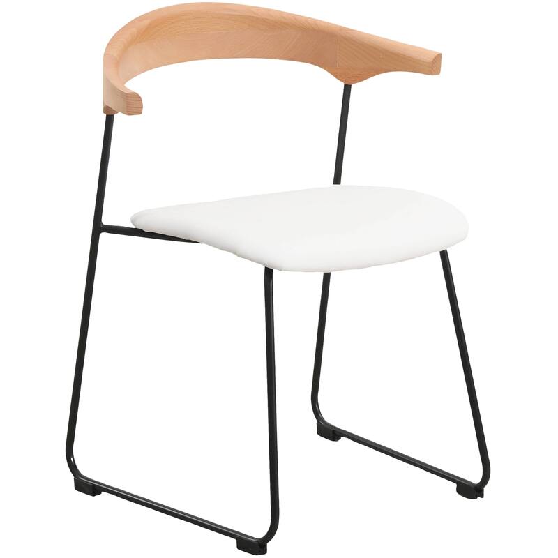 Lyra Modern Dining Chair in Upholstered Faux Leather with Beech Wood Back & Metal Legs by LeisureMod - Natural Wood/White