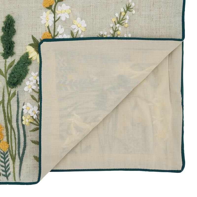 Embroidered Linen Blend Table Runner - Floral Lined Decorative Table Runner for Dining Tables, 16"x72"