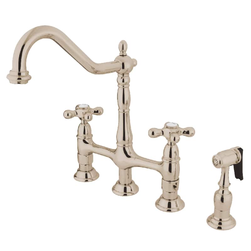 Heritage Bridge Kitchen Faucet with Brass Sprayer - Polished Nickel