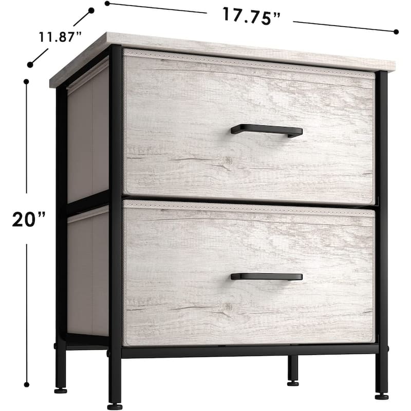 Sorbus Greige Nightstand Dresser with 2 Faux Wood Fabric Bin Drawers