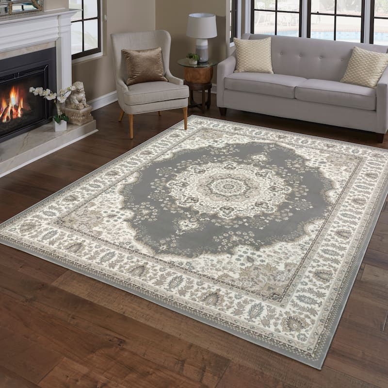 Gertmenian Majestic Brody Grey Traditional Boarder Medallion Area Rug
