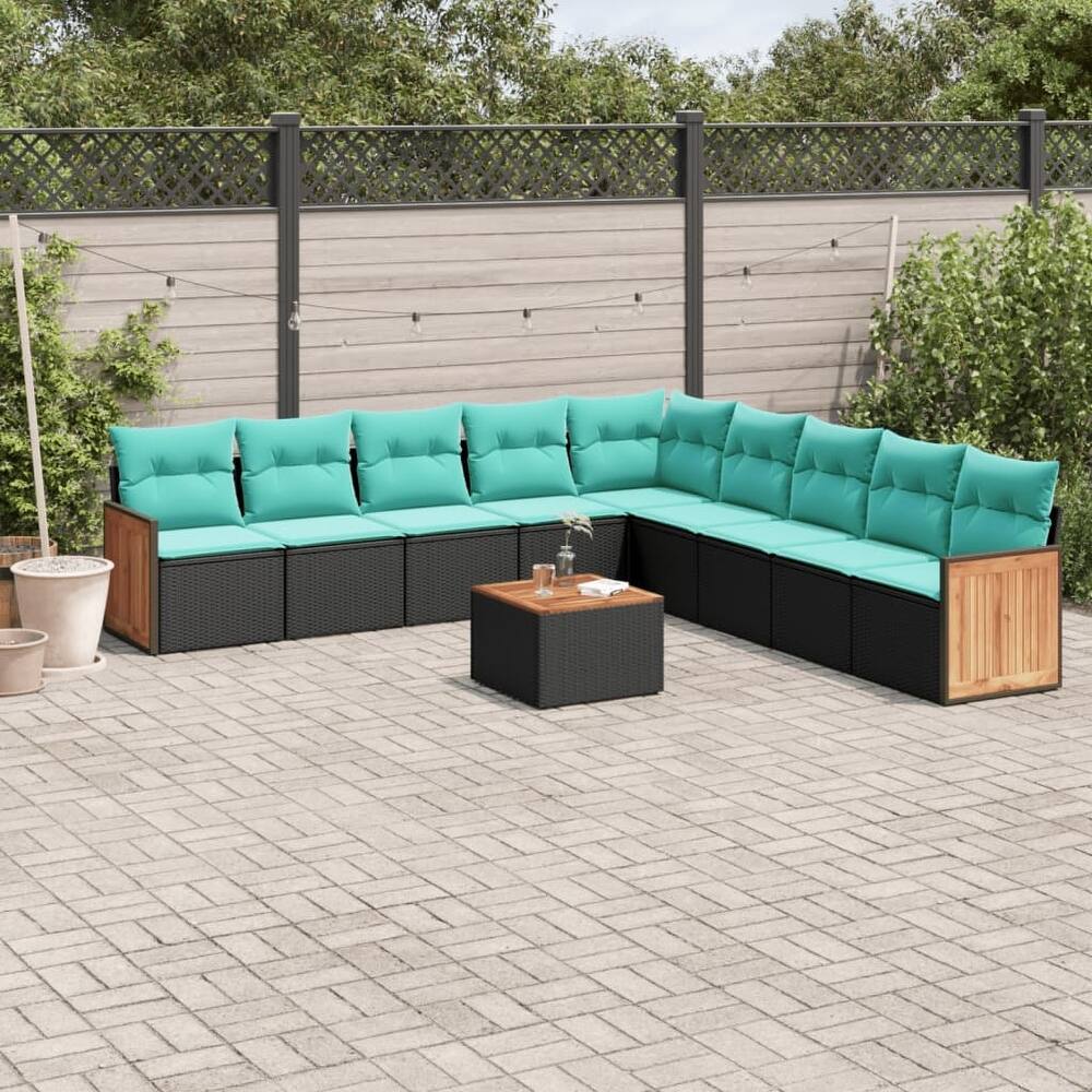 vidaXL 9/10 Piece Patio Sofa Set with Cushions Black/Gray Poly Rattan - 21.7 x 24.4 x 27.2