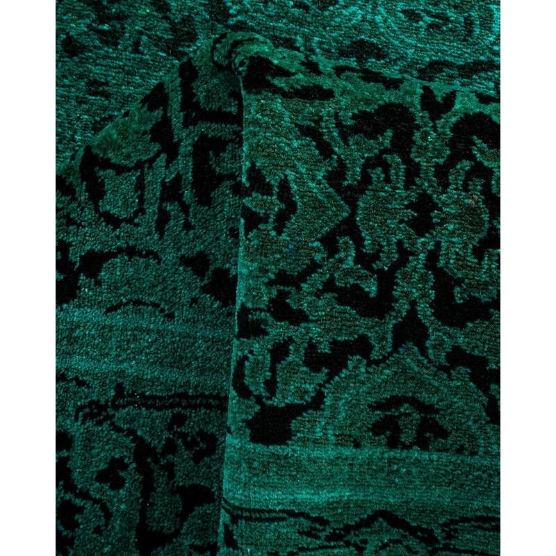 Overton Hand Knotted Wool Vintage Inspired Modern Contemporary Overdyed Green Runner Rug - 2' 7" x 19' 3"