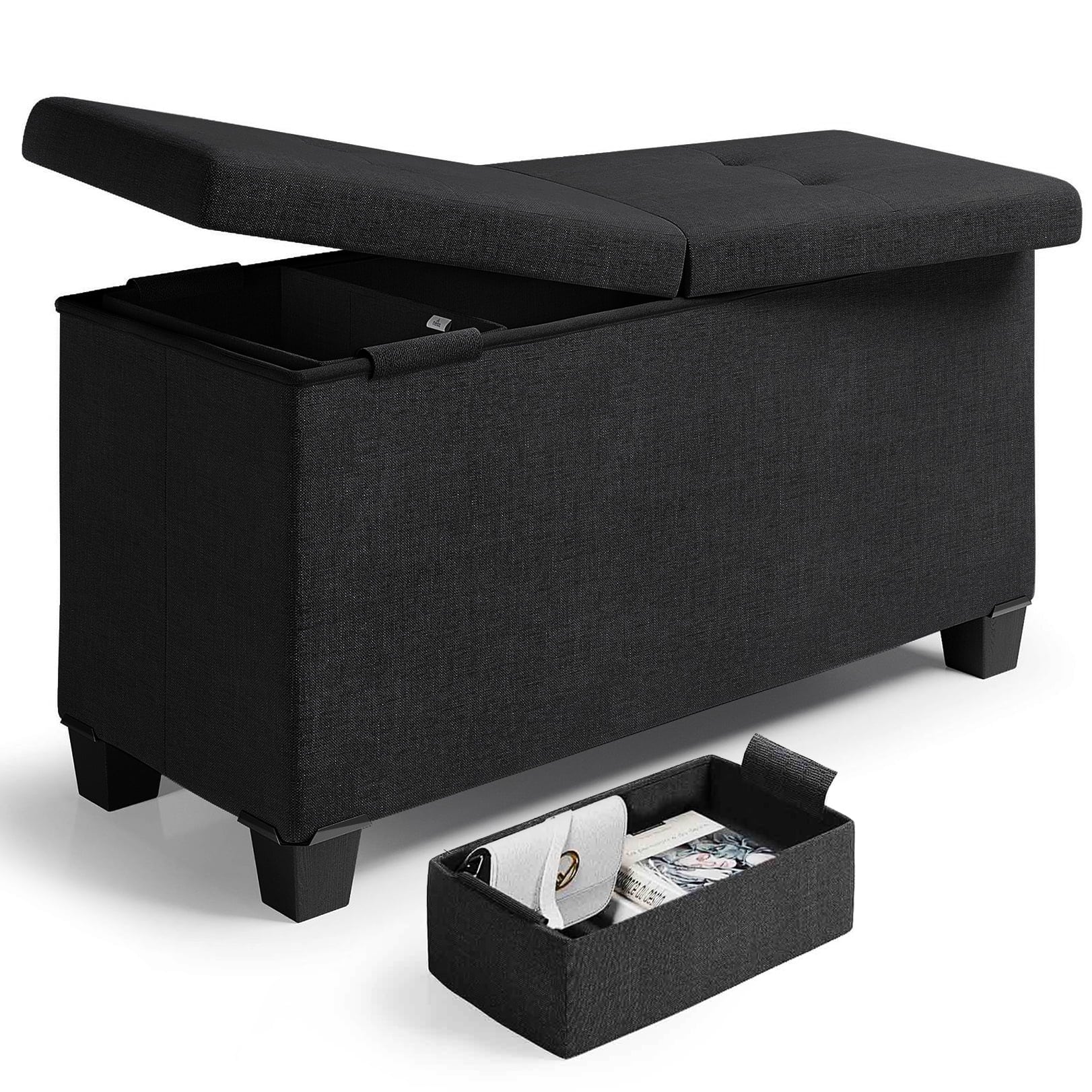 30-inch Storage Ottoman Bench with Removable Bins, Adjustable Height, Supports 660 lbs