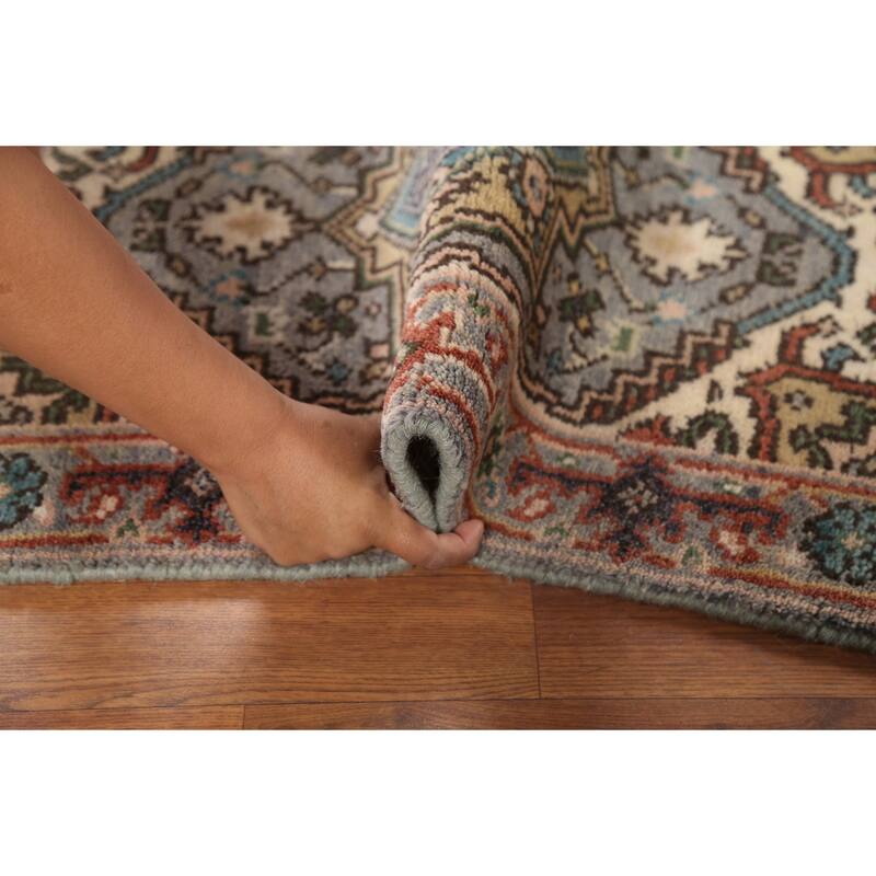 Geometric Heriz Serapi Indian Accent Rug Handmade Gray Wool Carpet - 2'0"x 3'0"