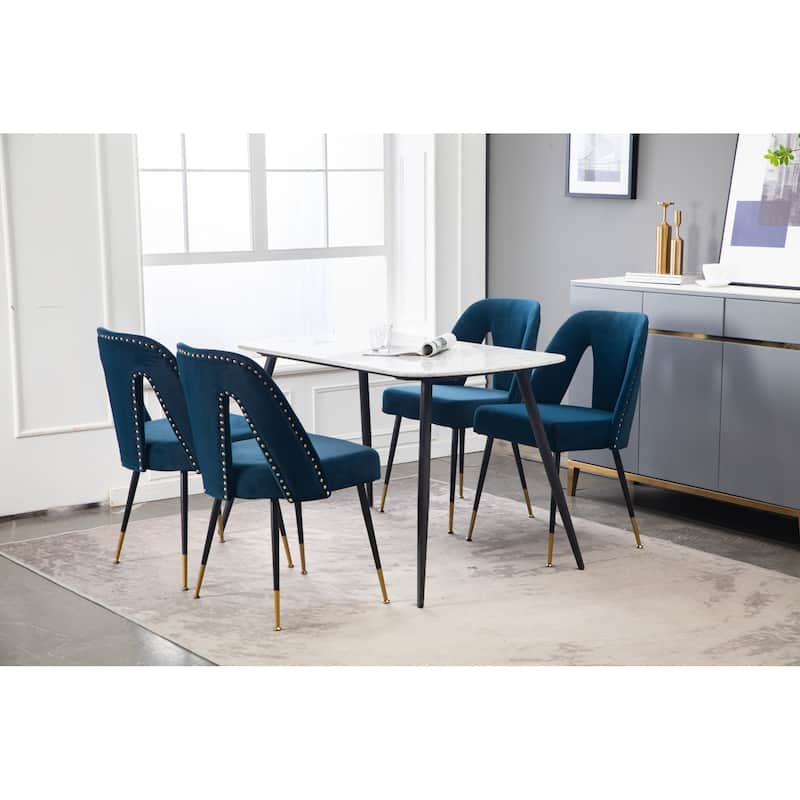 Velvet Upholstered Dining Chair with Nailheads
