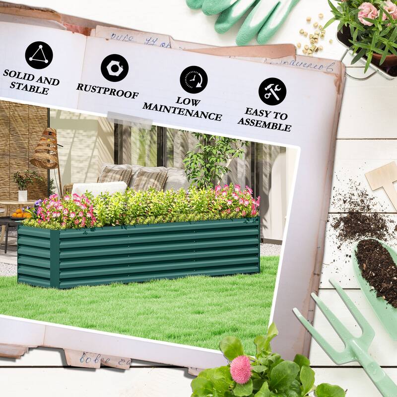 Outsunny 8x2x2ft Galvanized Raised Garden Bed Kit, Outdoor Metal Elevated Planter Box with Safety Edging, Large Raised Bed