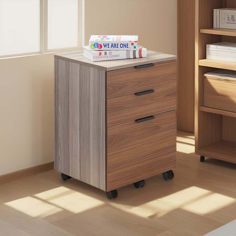 JJS 3 Drawer Rolling Wood File Cabinet with Locking Wheels for A4 or Letter Size