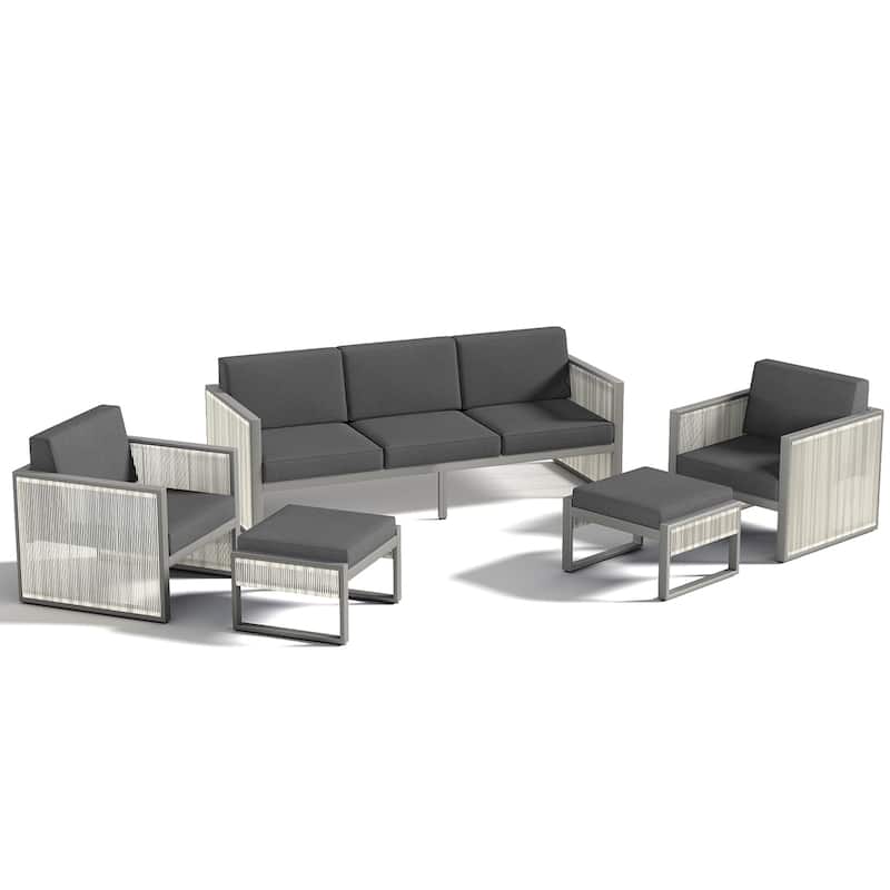Pocassy 5-Piece Outdoor Sofa Patio Chair with Ottoman
