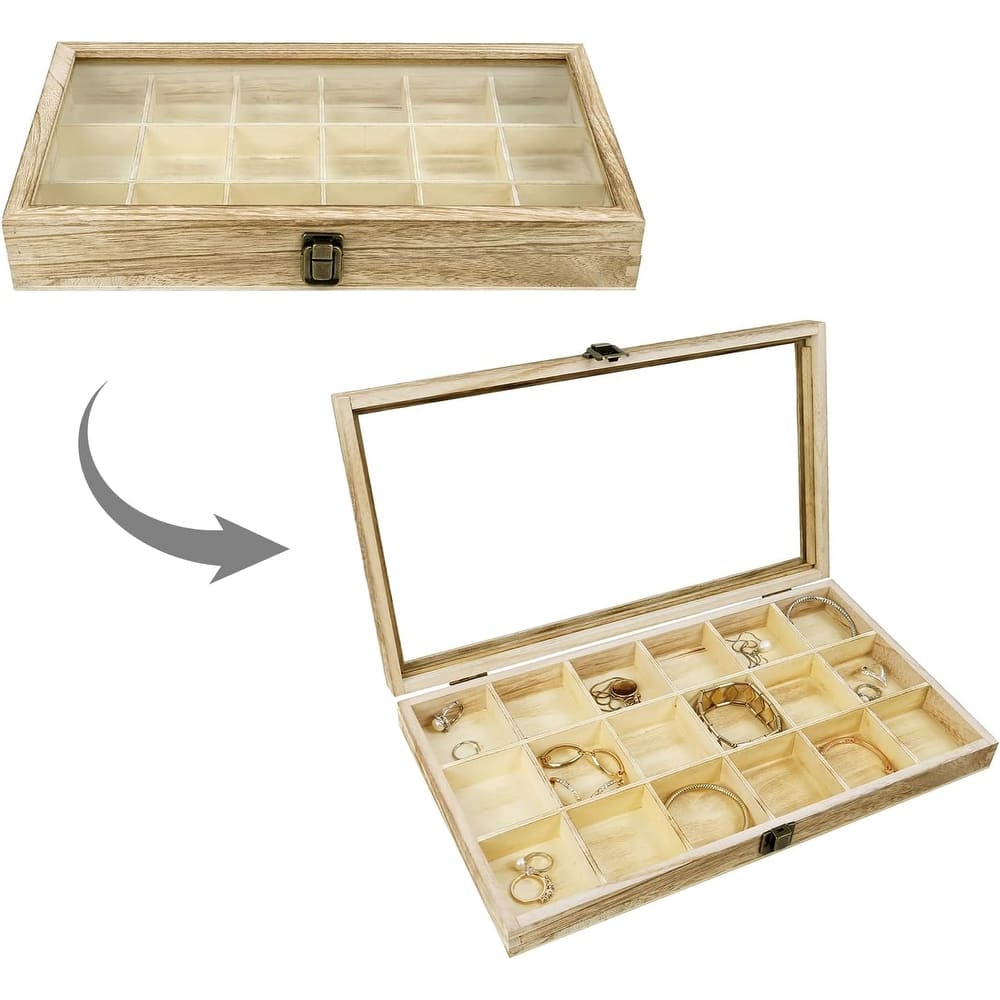 Wooden Display Storage Case with Tempered Glass Lid - S