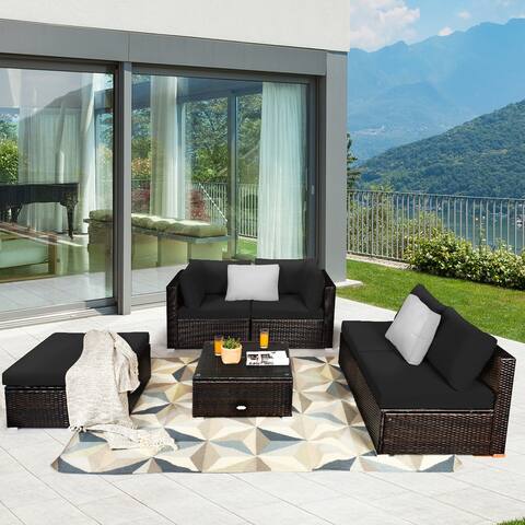 Gymax 6PCS Rattan Patio Sectional Sofa Set Outdoor Furniture Set w/ - See Details