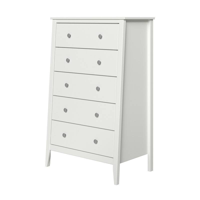 Jela Solid Wood 5 Drawer Dresser - White
