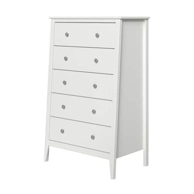 Jela Solid Wood 5 Drawer Dresser - White