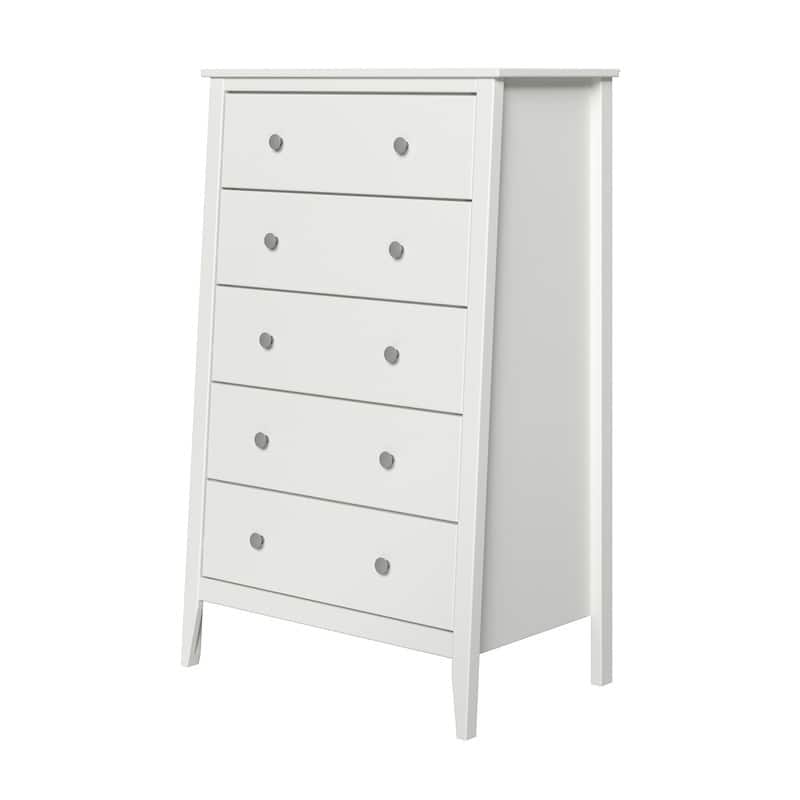 Jela Solid Wood 5 Drawer Dresser - White
