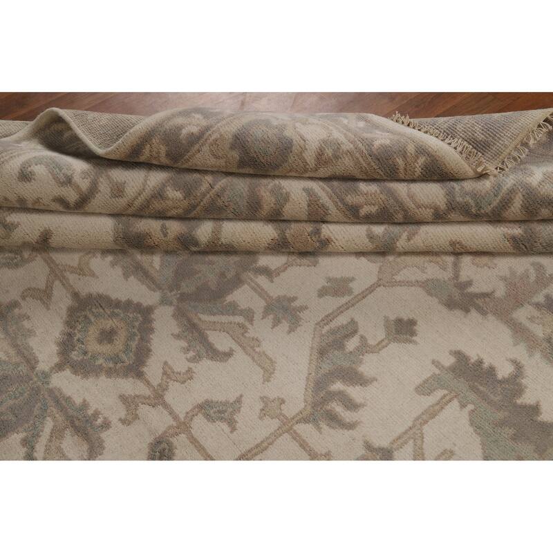 All-Over Ivory Floral Oushak Indian Area Rug Handmade Wool Carpet - 8'4" x 11'10"