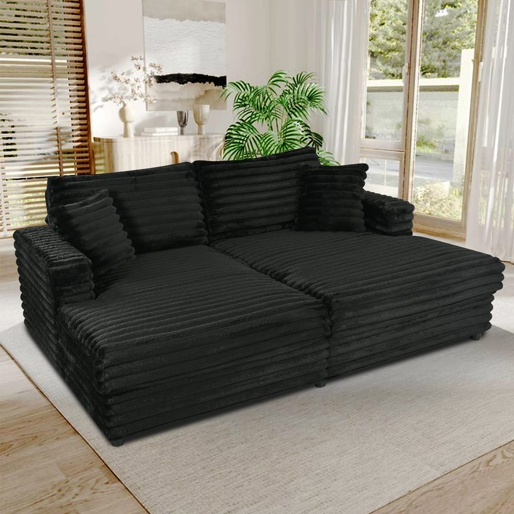 GDFStudio - Alexander 86.22 inches Wide Deep Seat Oversized Cloud Chaise Lounge with Fluffy Upholstery & Throw Pillows