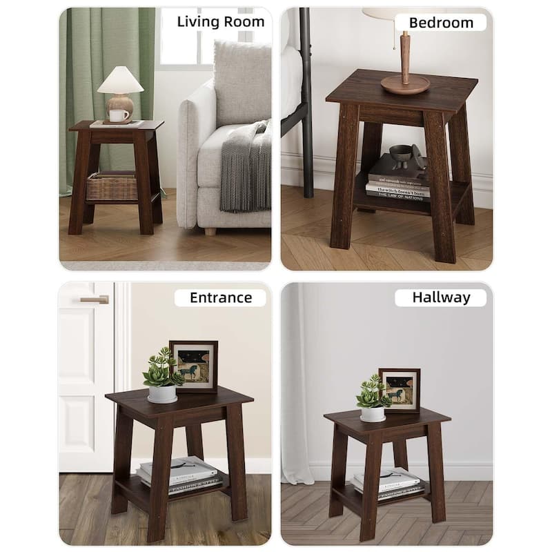 , Rustic Side Table with Storage Shelf, Small Center Table