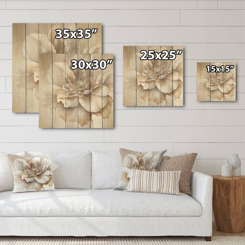 Designart 'Blooming Beige Floral Design II' Floral Wood Wall Art - Natural Pine Wood