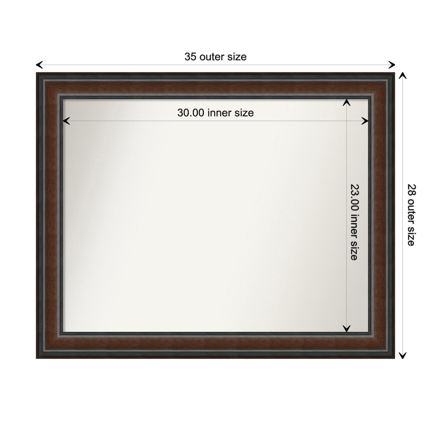 Cyprus Walnut Framed Non-Beveled Custom Wall Mirror, Bathroom Vanity Mirror
