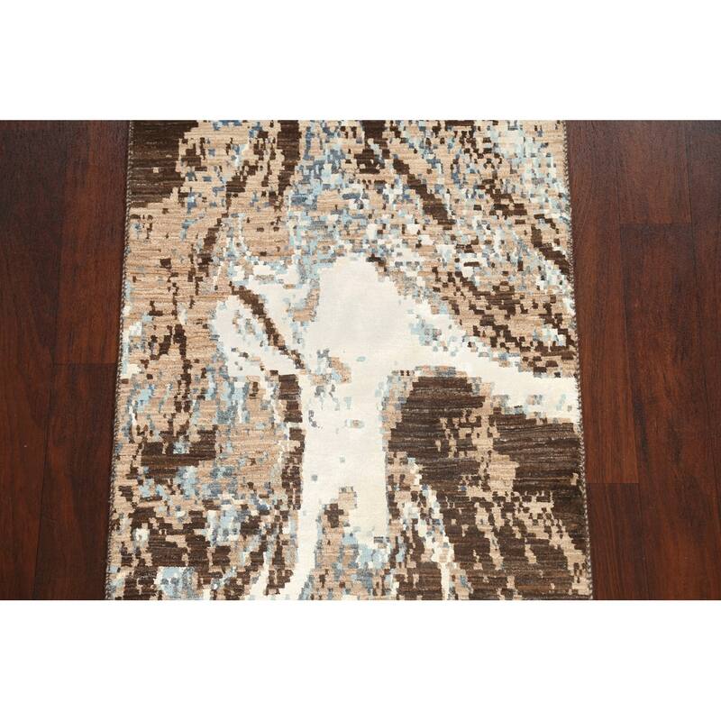 Wool/ Silk Vegetable Dye Oriental Abstract Runner Rug Hand-knotted - 2'7" x 9'10"