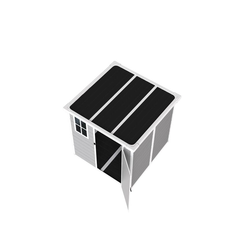 6x6 FT Storage Shed, Waterproof Resin Outdoor Storage Shed with Floor & Window & Lockable Doors and Vents, Tool Shed