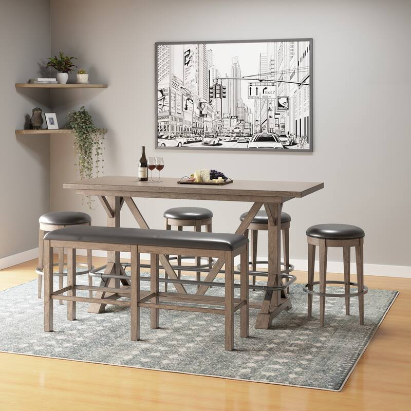 Benti Brown 60 Inch Bar Height Bench Counter Stool with Backrest and Metal Frame for Kitchen Island Dining