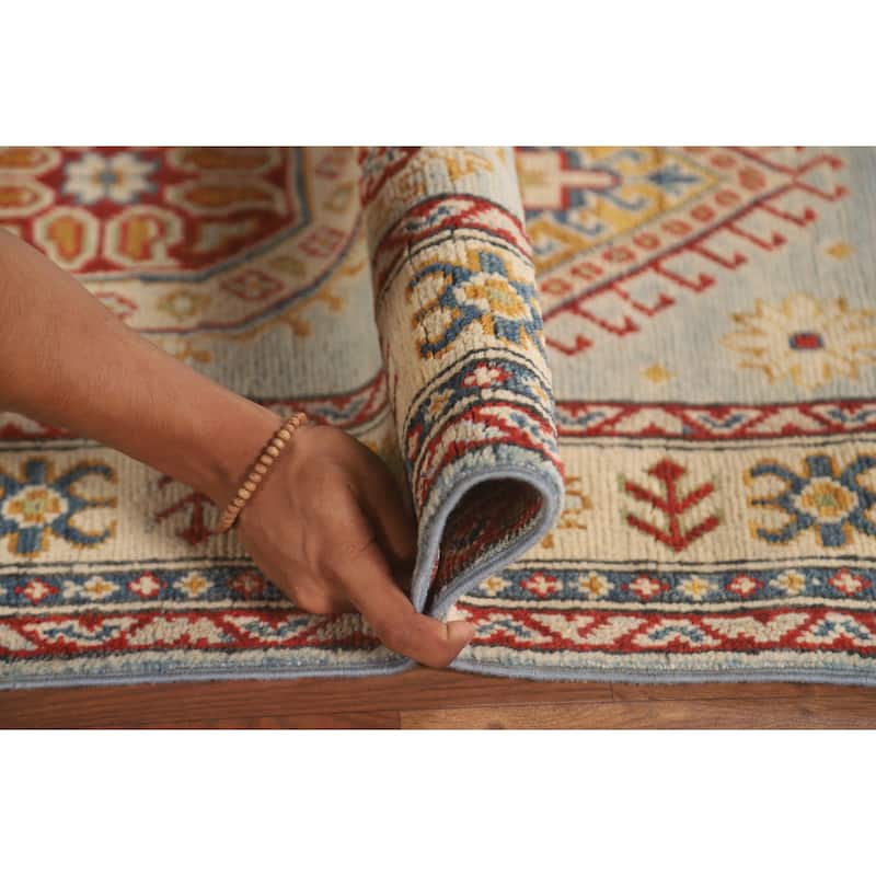 Kazak Runner Rug Handmade Traditional Blue Wool Carpet - 2'9" x 12'11"