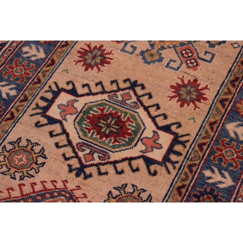 Tribal Kazak Miriam Peach/Light Blue Wool Runner - 2'10'' x 9'8''