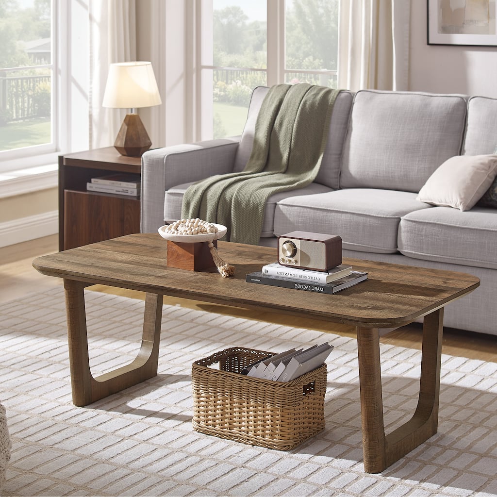 Modern Coffee Table for Living Room, Large Rectangle Wood Center Table