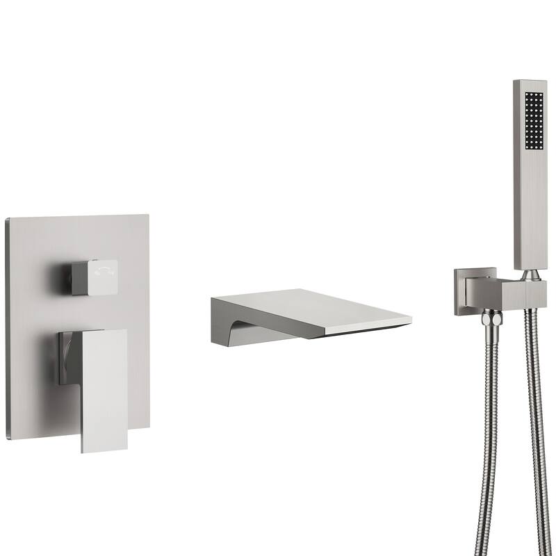 GRANDJOY Shower Faucet set Wall Mount Waterfall Tub Spout and Hand Shower Combo - Brushed Nickel