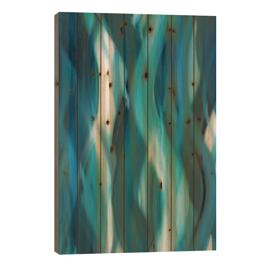 Aqua Flow Print On Wood by Annie Campbell - Multi-Color