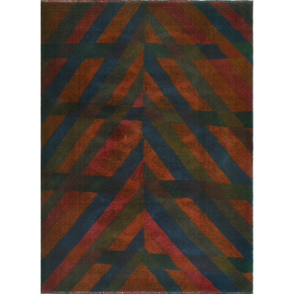 Noori Rug Vintage Rainbow-Dye Khaldun Rust/Blue Rug - 4'2" x 6'3"