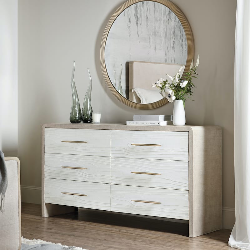 Hooker Furniture Cascade 65" Wide 6 Drawer Burlap and Resin Dresser - Pebble Beach Burlap