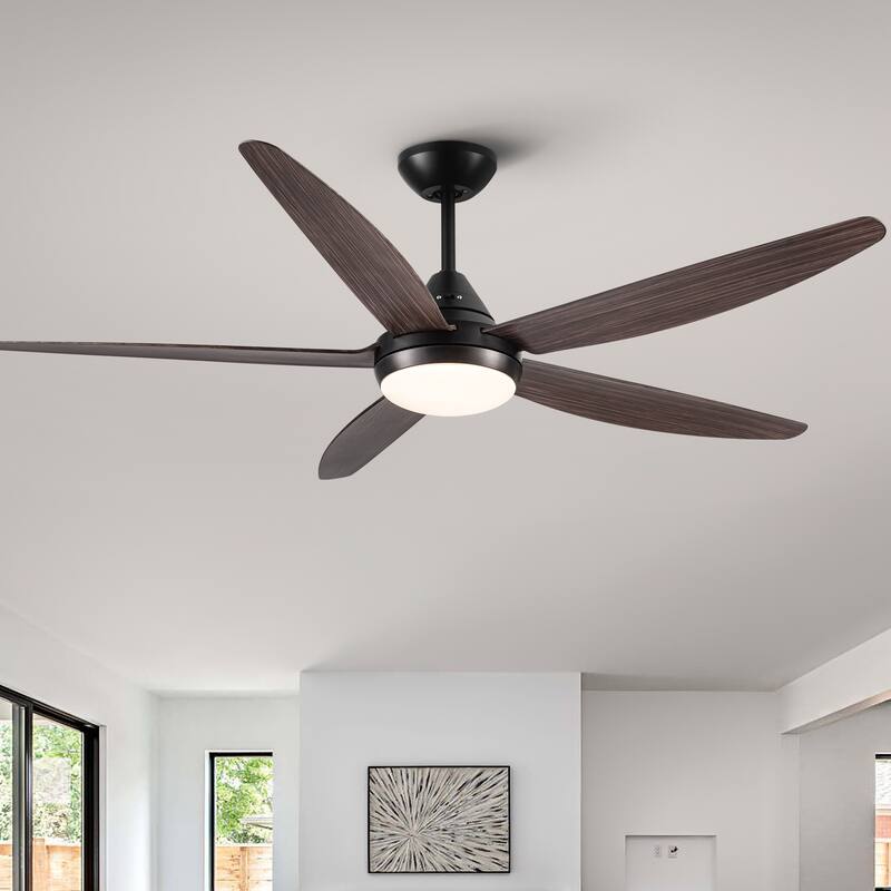 YUHAO 48 in. LED Indoor Matte Black Ceiling Fan with Integrated Light Kit and Remote Control