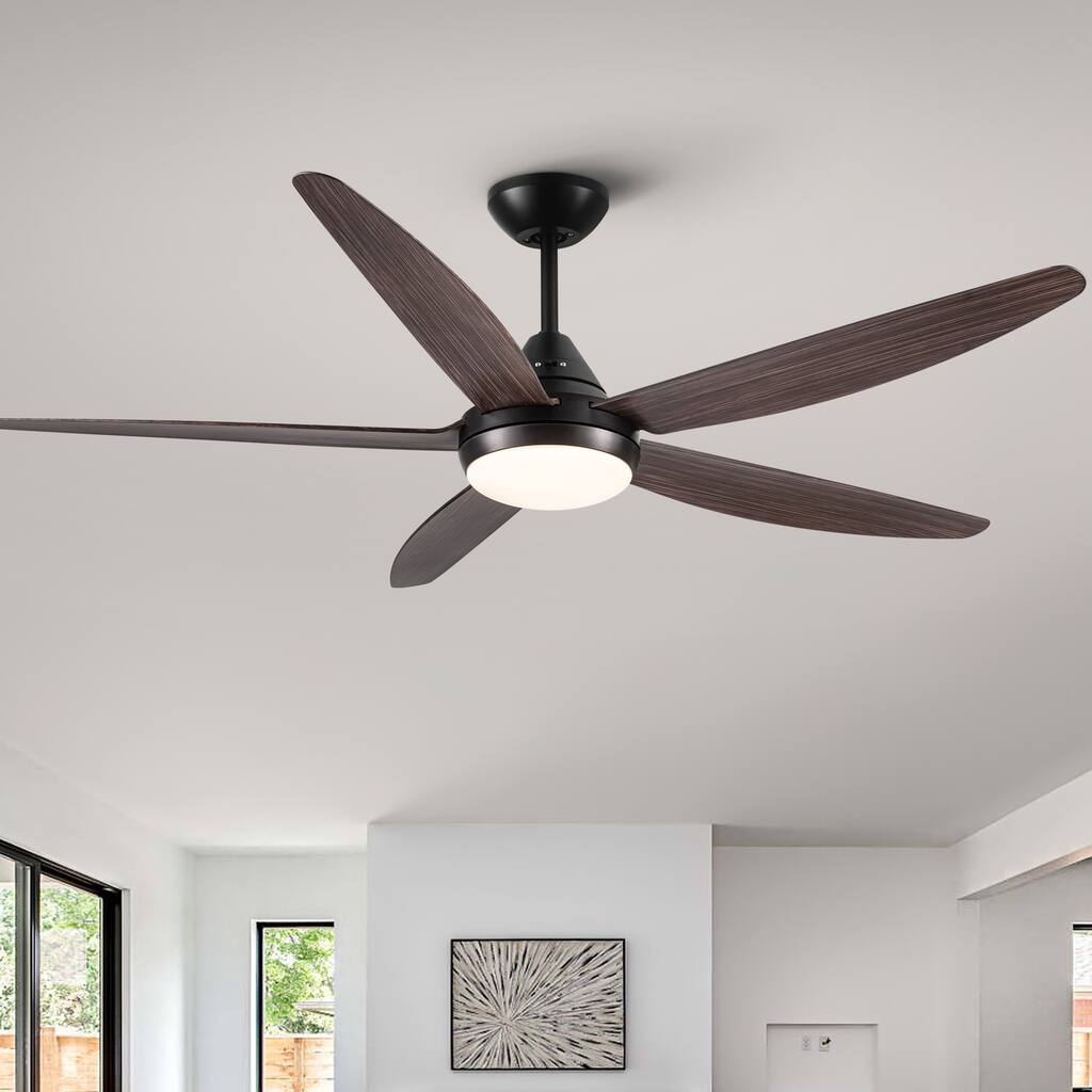 56 in. Indoor&Outdoor Integrated LED Natural Brown Ceiling Fan with Light Kit and Remote Control - 56 INCHES