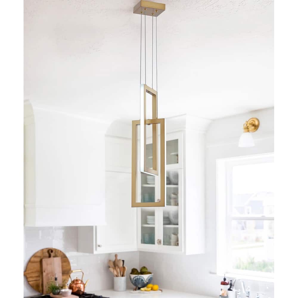 Modern 2-Light Geometric Linear Rectangle LED Pendant