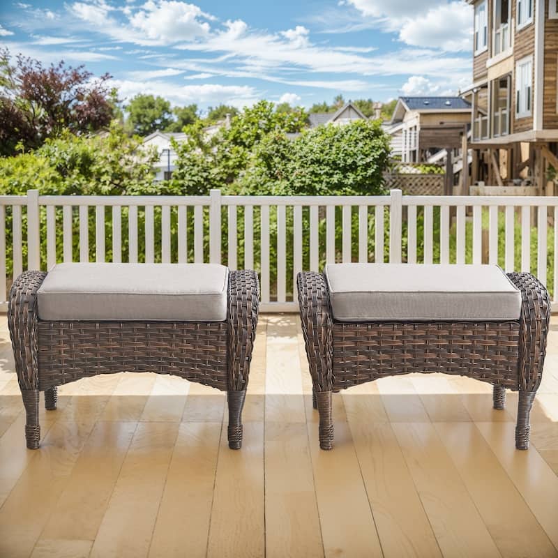 Gymojoy Versatile Outdoor Wicker Ottomans with Soft Cushions