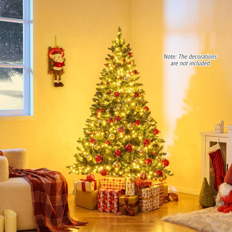 Gymax Artificial Christmas Tree w/990 Branch Tips 1000 Warm White LED