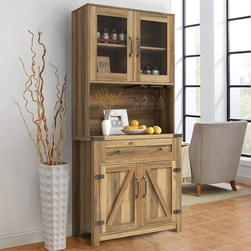 Farmhouse Double Barn Door Cabinet for Kitchen Dining Room Living Room - 31.5" x 71.5"