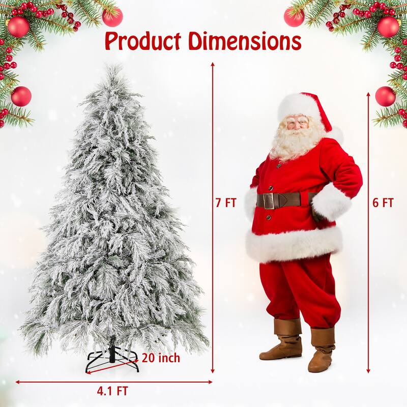 Gymax 4.5/6/7 FT Pre-Lit Artificial Christmas Tree Snow Flocked Full